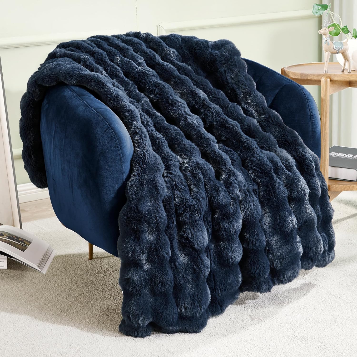 JONIYEAR Soft Fuzzy Bubble Faux Rabbit Fur Throw Blanket for Couch 50" x 60", Double Sided Textured Warm Fluffy Blanket for Winter, Luxury Cozy Puffy Shaggy Comfy Furry Blankets for Couch, Cream White