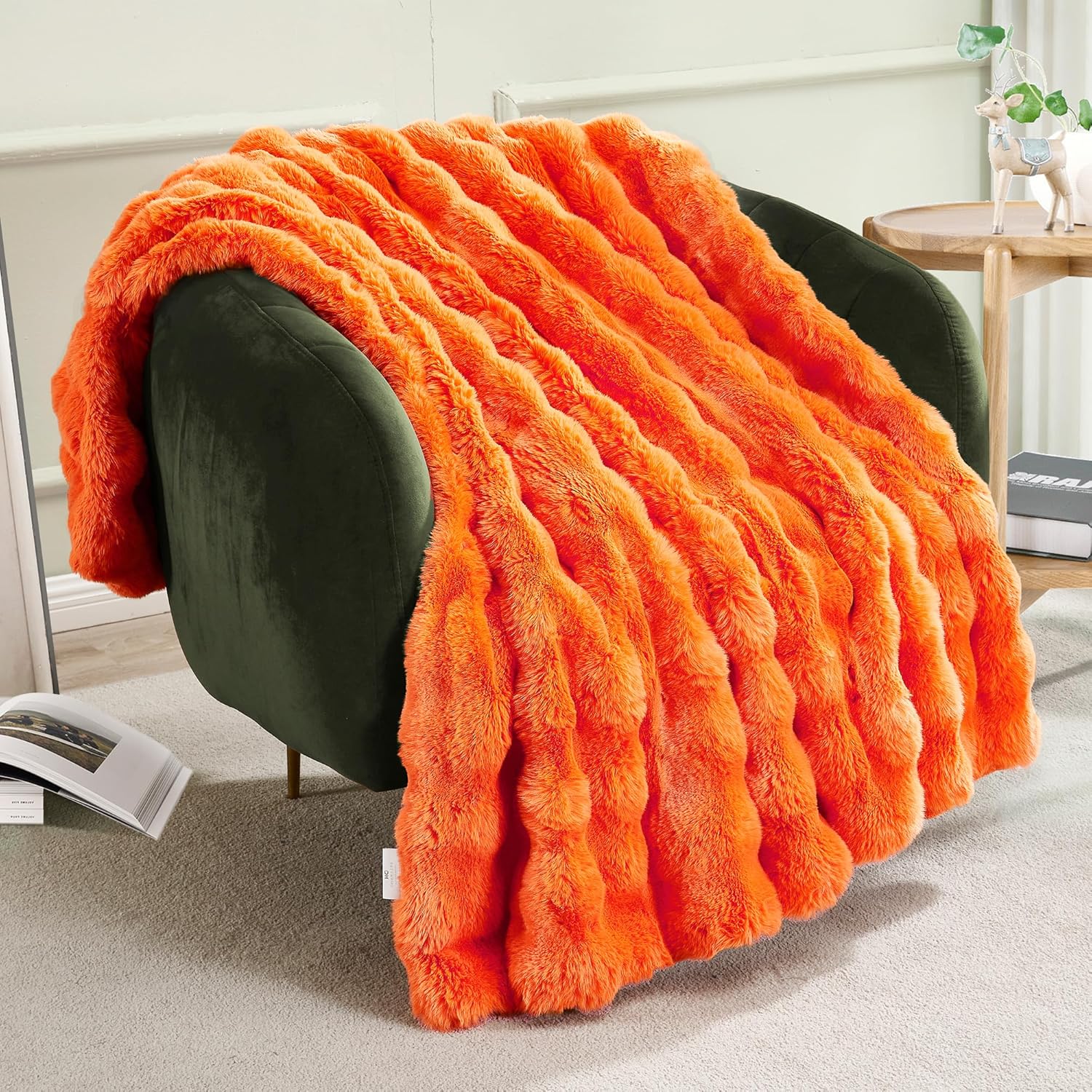 JONIYEAR Soft Fuzzy Bubble Faux Rabbit Fur Throw Blanket for Couch 50" x 60", Double Sided Textured Warm Fluffy Blanket for Winter, Luxury Cozy Puffy Shaggy Comfy Furry Blankets for Couch, Cream White